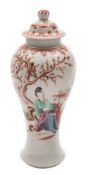 A Lowestoft vase and cover: of small size and inverted baluster form with domed cover,