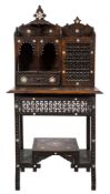 A 19th Century Indian carved wood and inlaid writing cabinet:,