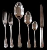 A matched silver Old English pattern part flatware service, various makers and dates: initialled,