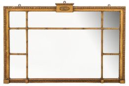 A 19th Century giltwood and gesso landscape overmantel mirror:,