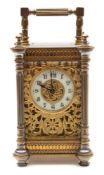 A French Edwardian carriage clock: the eight-day duration timepiece movement having a platform