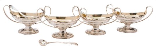 A set of four George III twin-handled pedestal salts, maker William Adby II, London,