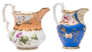 Two Samuel Alcock jugs: the first painted in pattern 4875 with a band and panels of floral sprays