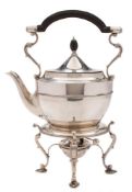 A George V silver tea kettle, stand and burner, maker Goldsmiths & Silversmiths Co Ltd,