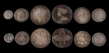 George III, 1760-1820 silver shilling: older bust with hearts, 1787, sixpence,