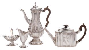 An Elizabeth II silver four-piece tea and coffee service, maker J A Campbell, London,