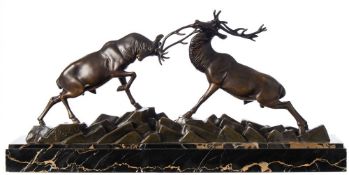 After Irene Rochard ( 1906-1984) Rutting Stags: bronze study signed I RocHaRd,