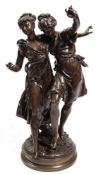 After Etienne Henry Dumaige (1830-1888) The Dancers: bronze, mid to dark brown patination,