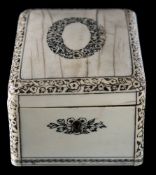 A 19th century ivory and pen work box: of rectangular outline,