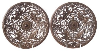 A pair of Coalbrookdale type cast iron tazze: with pierced decoration of Neptune,