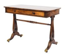 A Regency rosewood rectangular side table:, the top with slightly curved ends,