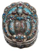 A Chinese silver and enamel box, bears stamped finesse marks: of cartouche-shaped outline,