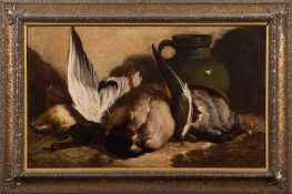 William Hughes [1842-1901]- Game in a larder:- signed and dated 1874 bottom right oil on canvas 29
