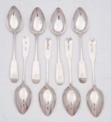 A set of eight George III Scottish silver fiddle pattern dessert spoons,maker IM, Edinburgh,