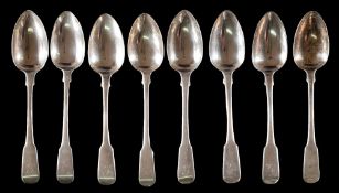 A set of eight George III silver fiddle pattern tablespoons, maker William Bateman I, London,