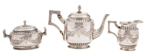 A Continental silver three piece tea service,