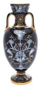 A Samuel Alcock 'Limoges' enamel vase: of baluster form with plain loop handles,