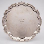 An Elizabeth II silver salver, maker Wakely & Wheeler, London, 1988: inscribed,