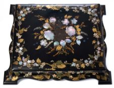 A Victorian papier-mache and lacquered table top box: of square outline,
