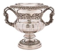 A 19th century silver plated twin handled wine cooler: crested,