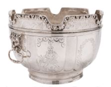 A small Victorian silver punch bowl with detachable monteith ring, maker Daniel & John Welby,