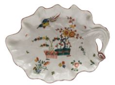 A First Period Worcester leaf-shaped dish: the cabbage leaf with pierced stalk handle,