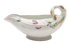 A First Period Worcester cos lettuce sauceboat: with curled stalk handle and overlapping leaves,