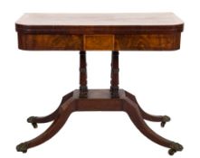 A Regency mahogany, crossbanded and inlaid card table:,