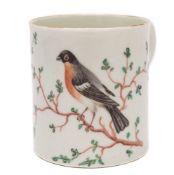 A First Period Worcester coffee can decorated in the workshops of James Giles: with a bullfinch