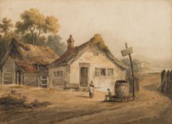 British School early 19th Century- Travellers at a staging post,