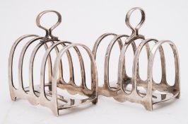 A pair of Edward VIII silver four-division toast racks, maker Walker & Hall, Sheffield,