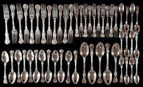 A Victorian silver matched Kings pattern part flatware service,