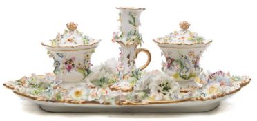 A large Coalbrookdale flower-encrusted desk stand: with candlestick,