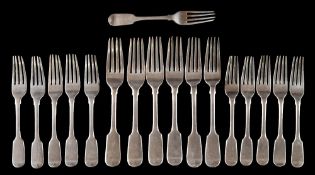 A Victorian silver fiddle pattern part flatware service, maker Samuel Hayne & Dudley Cater, London,