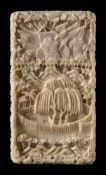 A 19th century Cantonese carved ivory card case: the lift off lid carved with European military
