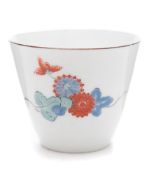 A Japanese 'Kakiemon' beaker: of tapered cylindrical form, painted in blue,