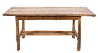 A late 18th/early 19th Century elm, ash and fruitwood farmhouse kitchen table:,