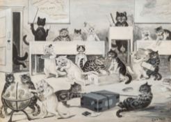 Louis William Wain [1860-1939]- Mrs Tabby's Academy:- signed bottom right watercolour,
