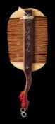 A 19th century Chinese ivory and wood beard comb: signed and inscribed,