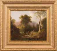 William Traies [1789-1872]- Figure on a bridge,