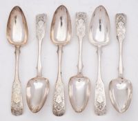 A set of six Imperial Russian silver tablespoons, assay master Michael Karplinsky, Kostroma, 1835:,