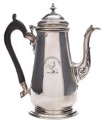A George II silver coffee pot, maker Richard Gurney & Thomas Cook, London, 1746: crested,