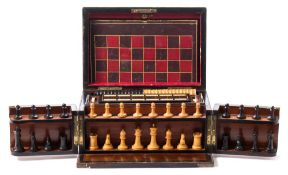 A 19th century rosewood games compendium: the rectangular box with lift-up lid and hinged front,