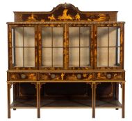A 1920's/1930's stained mahogany and Chinoiserie decorated rectangular low display cabinet:,