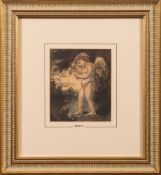 William Etty [1787-1849]- Winged putti with dove in a landscape:- pen, ink and wash drawing,
