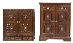 A 17th Century and later Continental oak, ivory and ebony inlaid side cupboard:, now in two parts,