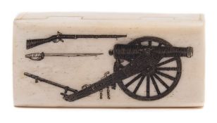 A 19th century prisoner-of-war bone snuff box: of rectangular outline,