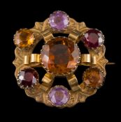 A gold and multi-gem-set Scottish circular brooch: the large,