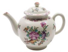 A Lowestoft teapot and cover: painted in 'Curtis' style with cornucopiae of floral sprays and