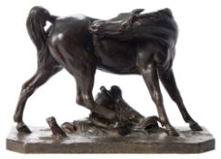 T H Cechter, A bronze study of a stallion:, mounted on a naturalistic base,